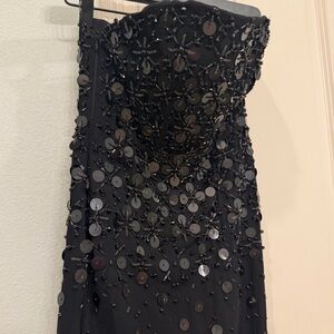 Oh Polly Strapless Black Embellished Dress